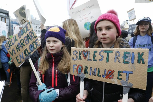 Streikende skoleelever utenfor Stortinget. Foto: Tom Hansen / NTB scanpix Streikende skoleelever utenfor Stortinget.