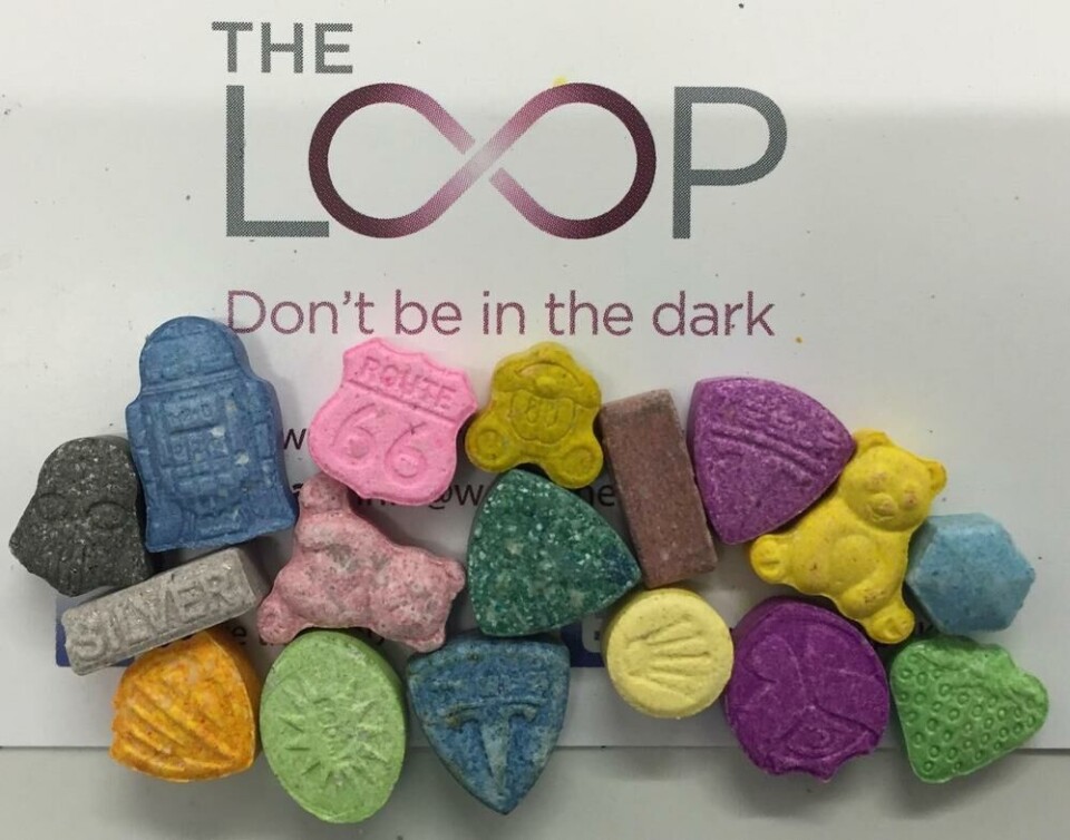 Bildet viser MDMA/ecstacy-piller. Foto: Facebook/The Loop Bildet viser MDMA/ecstacy-piller.