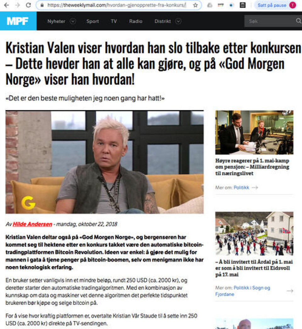 Skjermdump fra theweeklymail.com