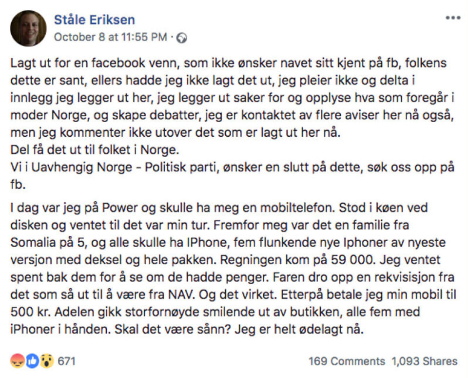 Foto: Skjermdump/Facebook.