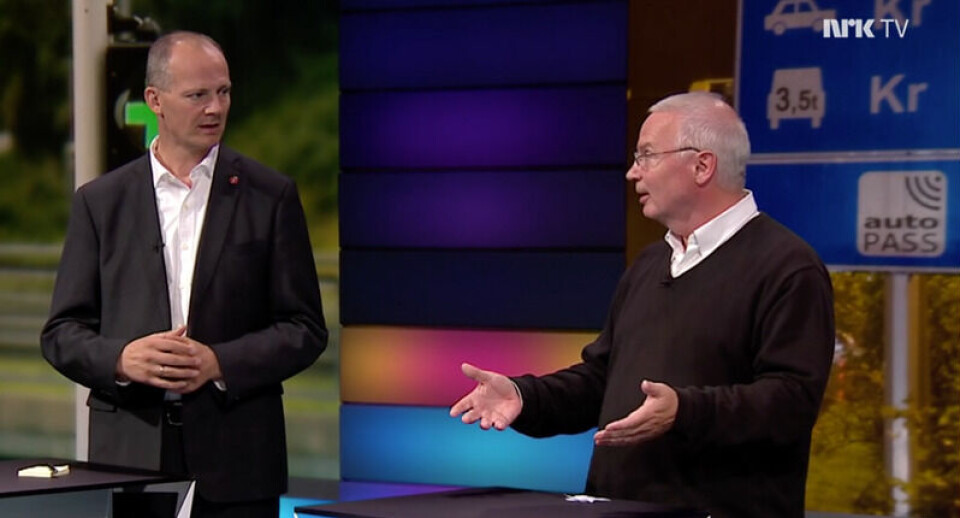 Johan Morten Nome og samferdselssminister Ketil Solvik-Olsen i NRKs Debatten 30. august. Johan Morten Nome og samferdselssminister Ketil Solvik-Olsen i NRKs Debatten 30. august.