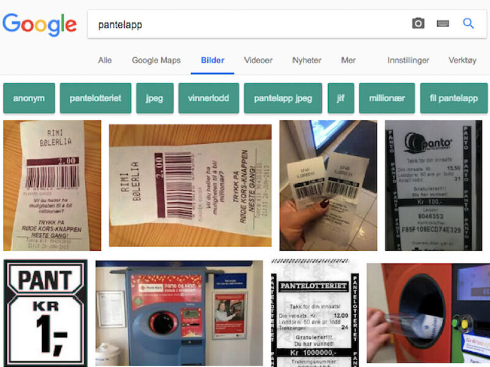 Bildene av pantelappen dukker opp hvis du gjør et bildesøk i Google. Skjermbilde: Google.com Bildene av pantelappen dukker opp hvis du gjør et bildesøk i Google.