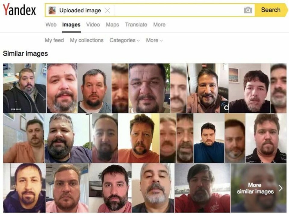 Bildesøket hos Yandex.com ledet oss til mannen på bildet. Skjermbilde: Yandex.com Bildesøket hos Yandex.com ledet oss til mannen på bildet.