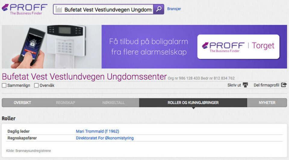 Foto: Skjermdump/proff.no.