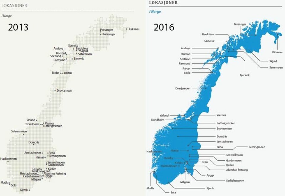 Faksimile fra Forsvarets årsrapport 2013 og 2016. Forsvaret Faksimile fra Forsvarets årsrapport 2013 og 2016.