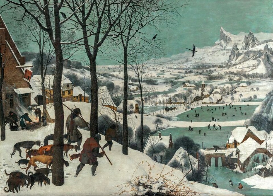 Jegere i snøen av Peter Bruegel (1565) brukes ofte for å illustrere Den lille istid. Maleriet er en del av en serie om månedene. Ingen av de andre bevarte bildene fra serien viser snø. Bilde: Kunsthistorisches Museum, Vienna
