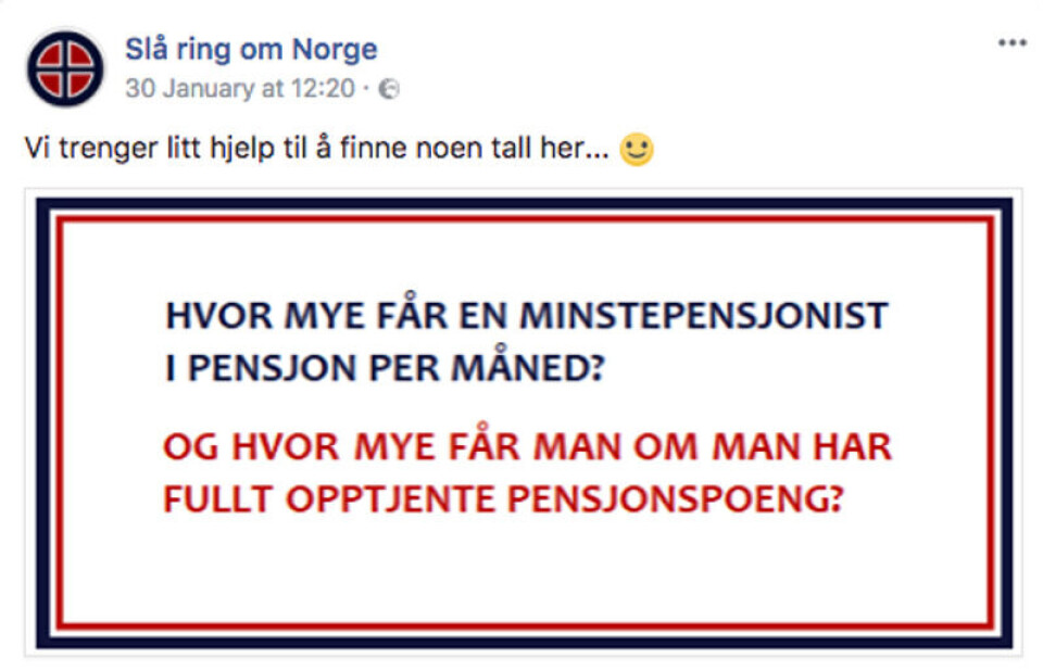 Foto: Skjermdump/Slå ring om Norge/Facebook.