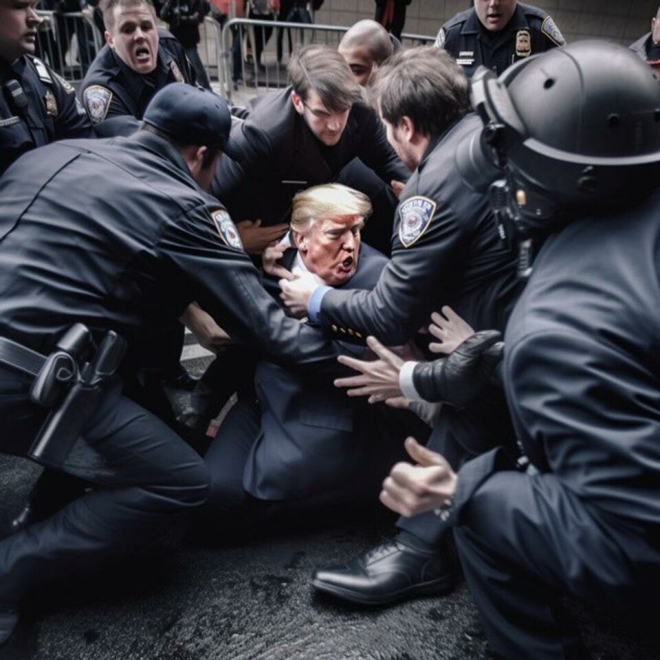Bilde som angivelig skal vise at Trump blir arrestert. Skjermbilde: Twitter
