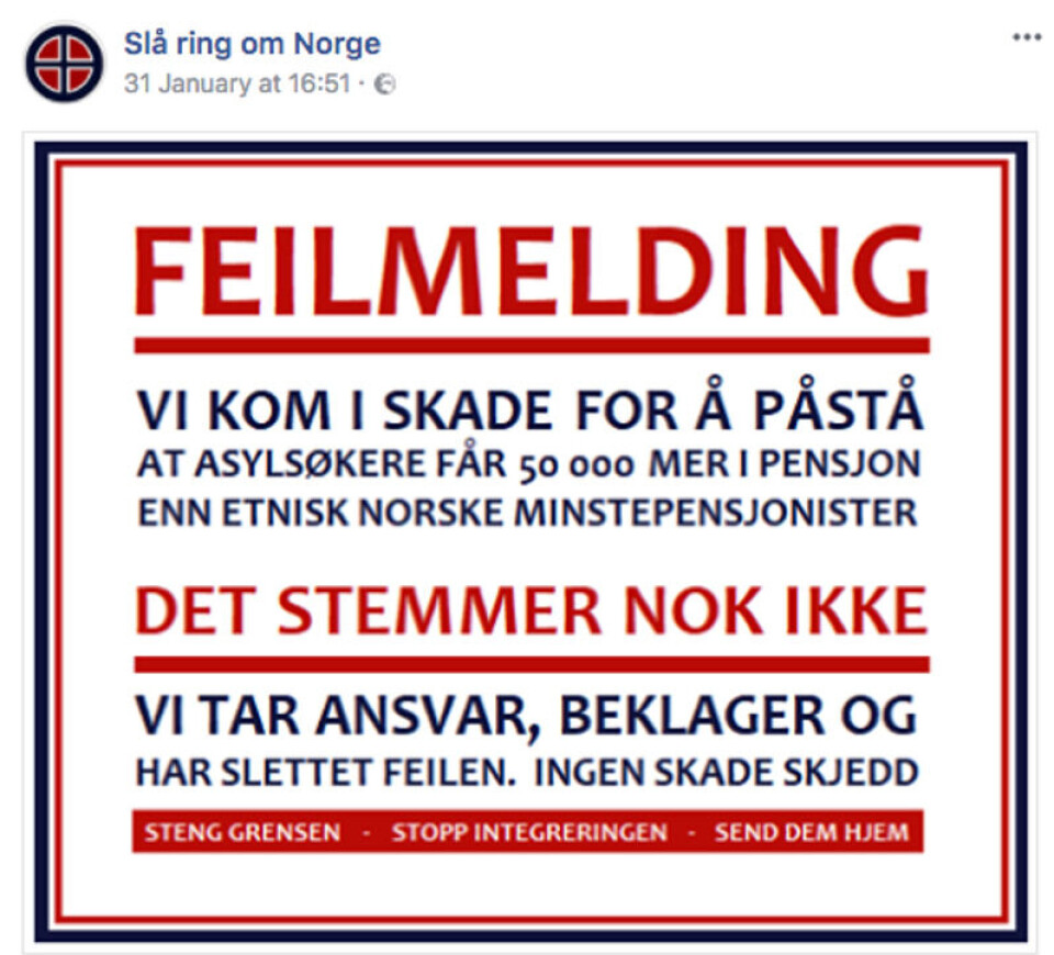 Foto: Skjermdump/Slå ring om Norge/Facebook.