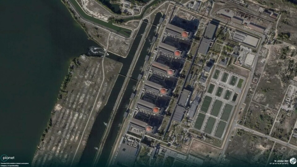 Et satellittbilde tatt 18. oktober av det okkuperte Zaporizjzja-atomkraftverket. Foto: Planet Labs