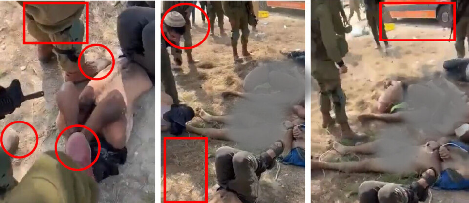 Disse klippene ble delt med Faktisk Verifiserbar og viser mest sannsynlig israelske soldater som mishandler flere personer.