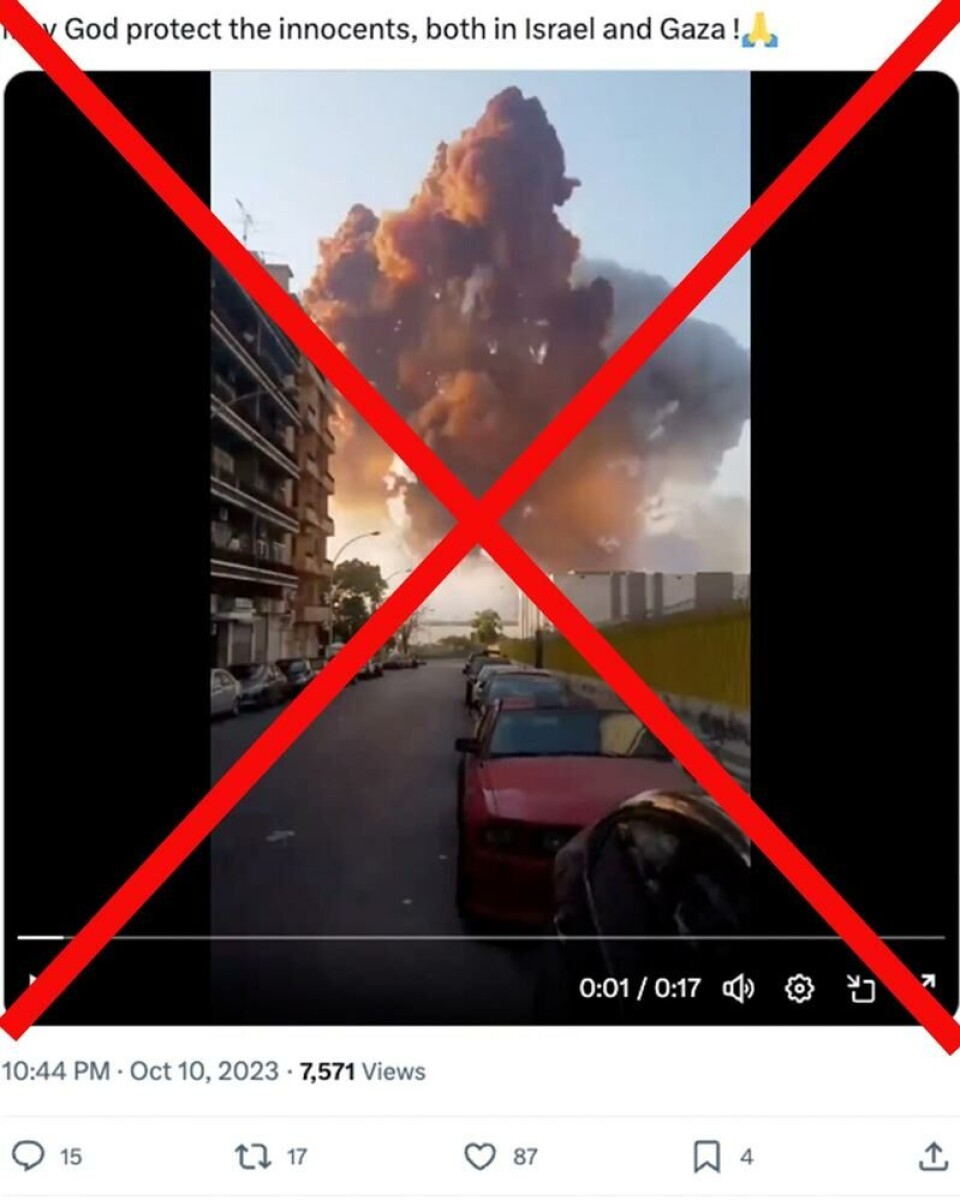 Denne videoen er tatt i Beirut, ikke i Israel eller på Gaza. Skjermdump, X