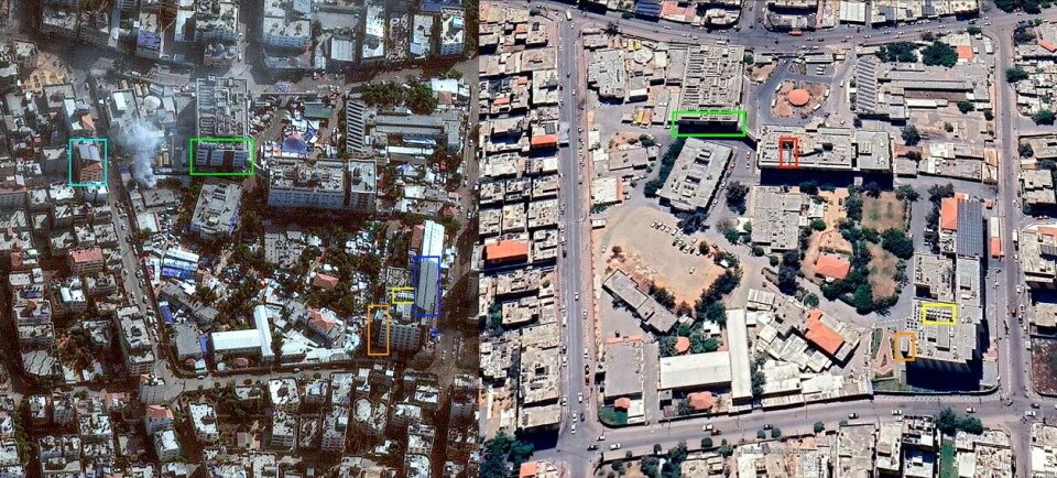 Her ser vi satellittbilder fra Maxar Technologies fra 12. november 2023, og satellittbilder fra Google Earth mai 2022.