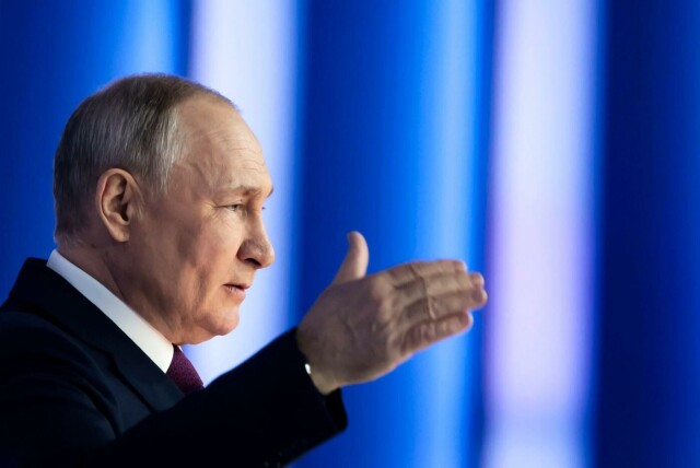 Vladimir Putin holder her sin «rikets tilstand»-tale 21. februar 2023. Foto: Dmitry Astakhov, Sputnik, Kremlin Pool Photo via AP hovedbilde