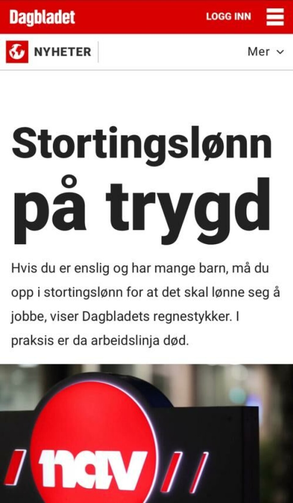 Slik ser en av Dagbladets artikler ut. Skjermdump: Dagbladet.no, 4. mai 2023