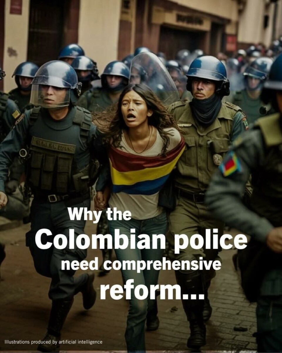 Et av bildene viser det som skal være en demonstrant innhyllet i det colombianske flagget. Men flagget er laget feil. Skjermdump: Twitter via Wayback Machine