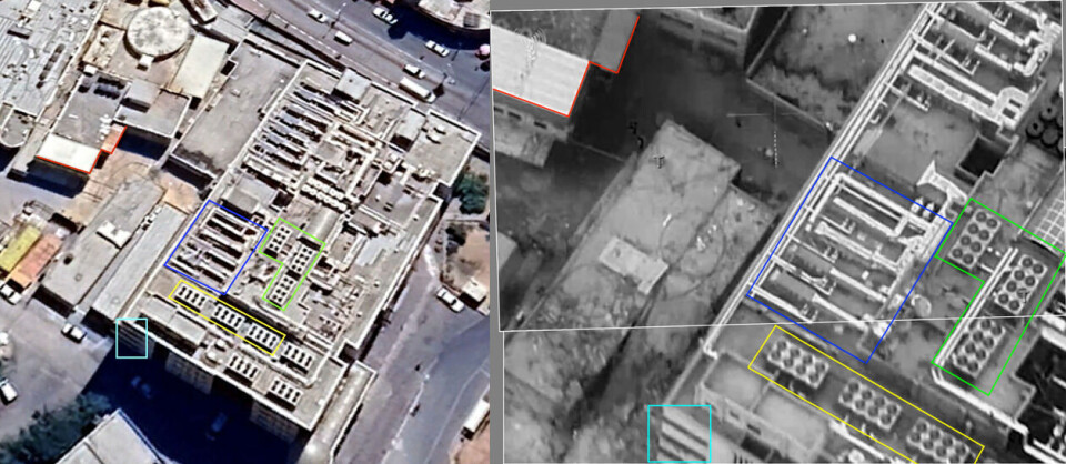 Satellittbildet hentet fra Google Earth mai 2022 og sammenlignet med IDF sin egen dronevideo.