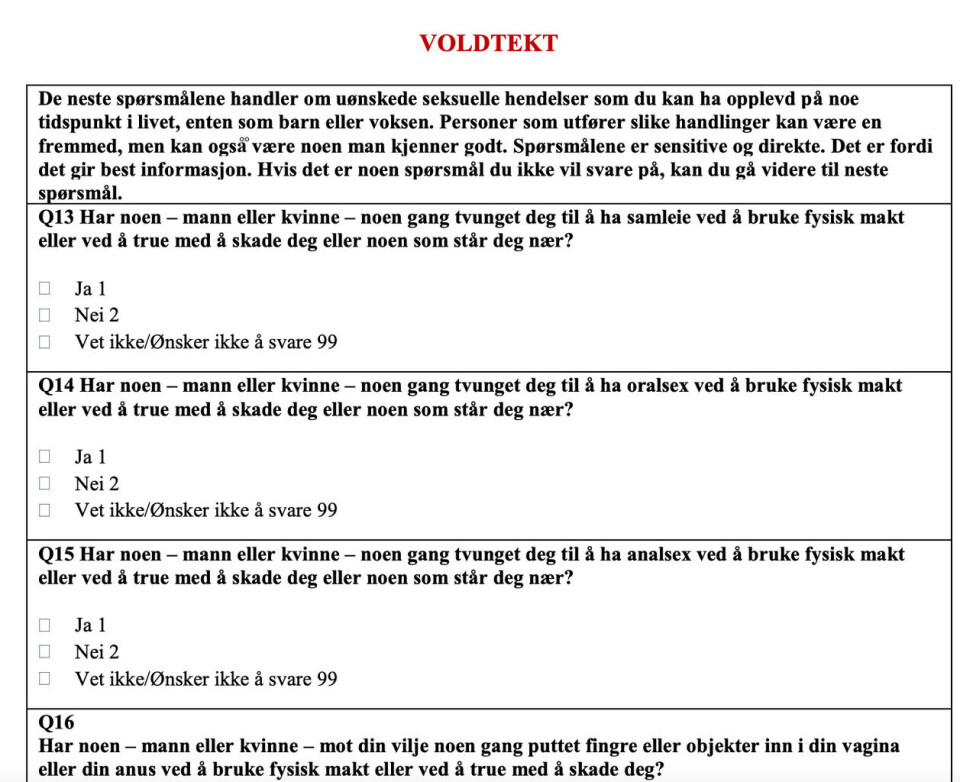 Skjermdump: Fra rapporten «Omfang av vold og overgrep i den norske befolkningen»