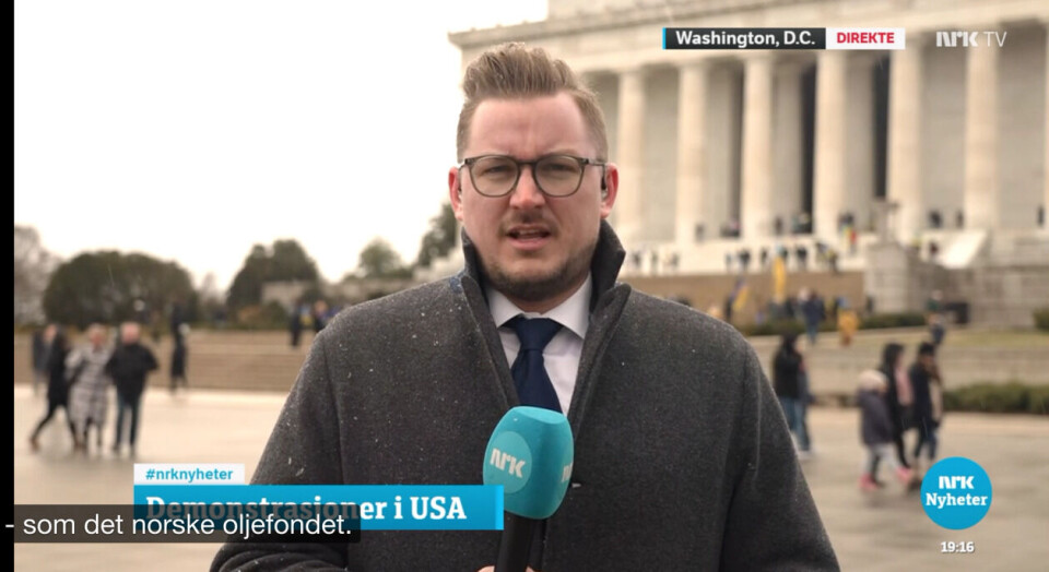 Lars Os snakket om den amerikanske Ukraina-støtten da han lørdag rapporterte på direkten. Foto: Skjermdump