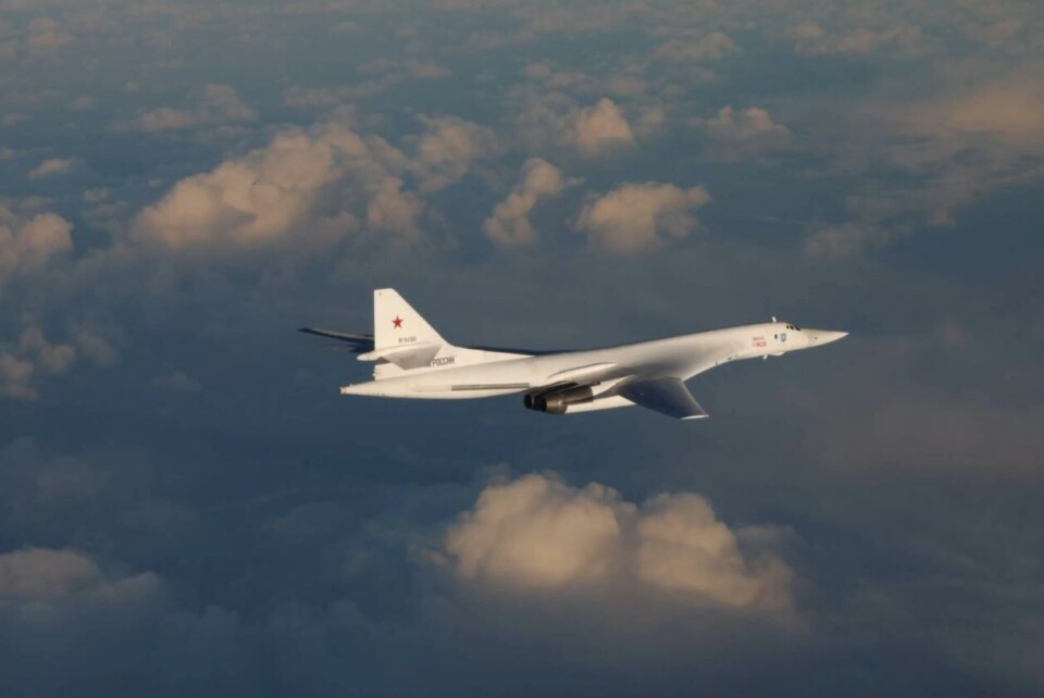 Et Tu-160 Blackjack strategisk bombefly identifisert av norske F-16 på QRA-beredskap i oktober 2021. Foto: Forsvaret