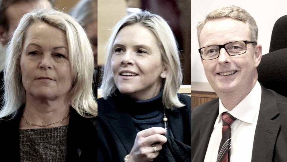 På bare to år rakk tre politikere fra Frp å bli eldre- og folkehelseminister. F.v: Åse Michaelsen, Sylvi Listhaug og Terje Søviknes. Da Siv Jensen trakk partiet ut av «den grå massen», som hun kalte det, opphørte statsrådposten. Foto: NTB