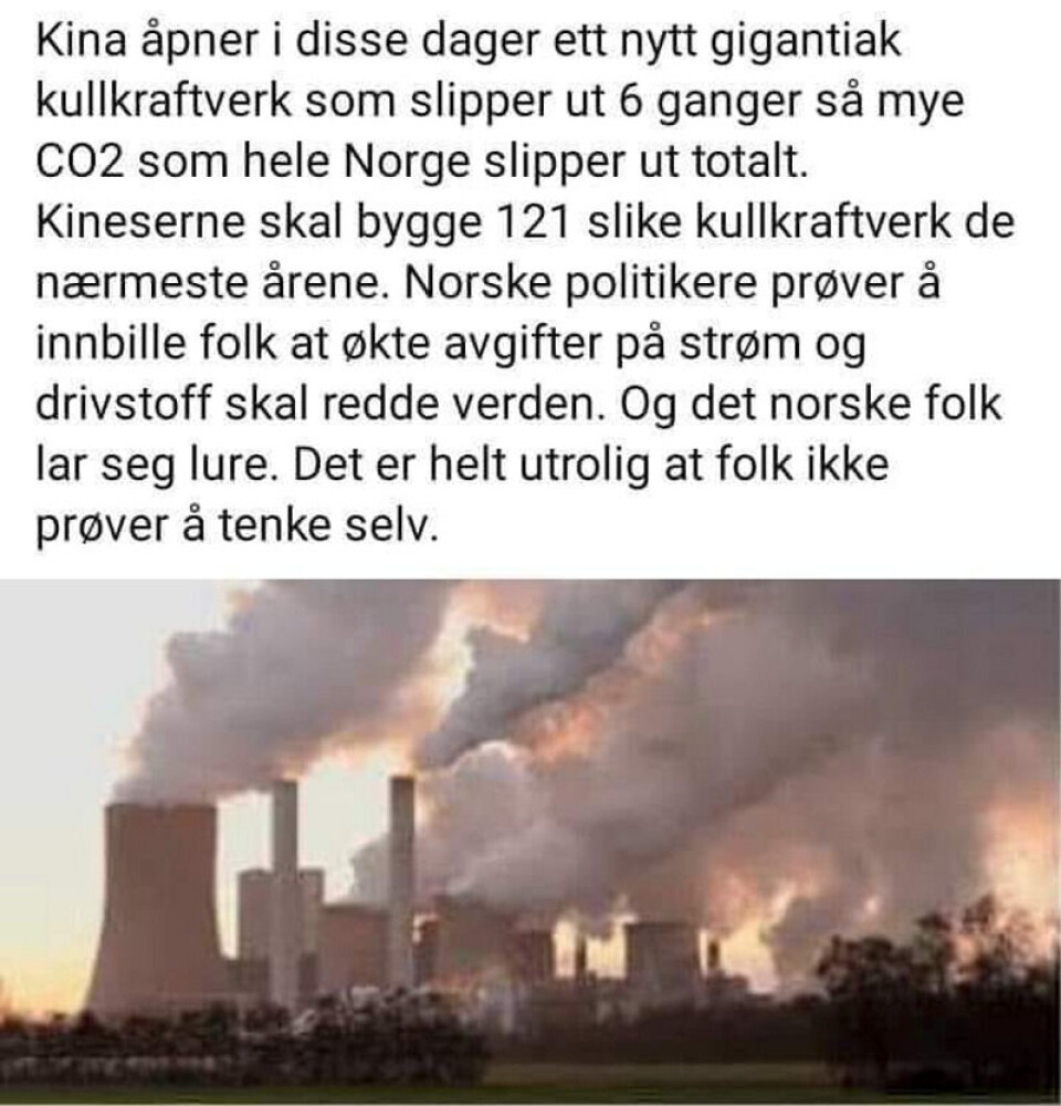 Dette bildet har blitt delt mer enn tusen ganger på Facebook, men påstanden er feil. Skjermdump: Facebook