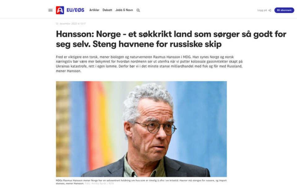 I Altinget 13. desember forteller Stortingsrepresentant Rasmus Hansson (MDG) at Norge kommer til å tjene tusen milliarder i tilleggsinntekter i 2022.