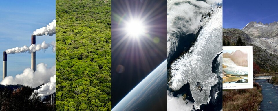 Gjennom analyser av et større datasett med klimaskeptiske artikler har vi kommer fram til fem hovedpåstander: 1. Sammenhengen mellom CO₂ og klima er aldri bevist. 2. Økt CO₂ i atmosfæren er positivt. 3. Det er sola som styrer klimaet. 4. Vi er på vei inn i en mini-istid. 5. Klimaet har alltid endret seg. Foto: 1. AP Photo/Martin Meissner/NTB. 2. Juancho Torres/Anadolu Agency/NTB. 3. & 4. NASA. 5. Dominic Buettner/The New York Times/NTB
