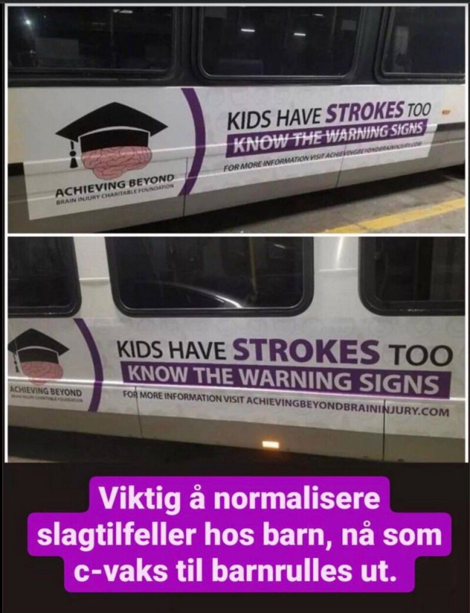 Bilder av den canadiske bussen har blitt spredt av anti-vaksere i flere land, inkludert Norge. Skjermbilde: Facebook.