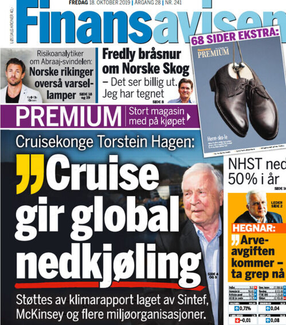 Faksimile: Finansavisens forside 18. oktober 2019