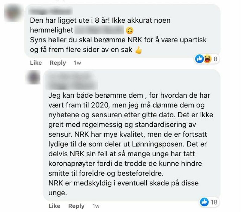 Den fjernede Folkeopplysningen-episoden knyttes til koronapandemien selv om tv-programmet er åtte år gammelt. Skjermdump: Facebook.