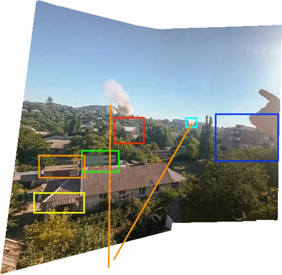 Dette bildet er sammenstilt av en Telegram-video som viser brann i Perevalsk. Videoen er satt sammen av en rekke stillbilder fra videoen for å gi et bedre bilde av omgivelsene. Skjermdump: Telegramkonto Zloyodessit.