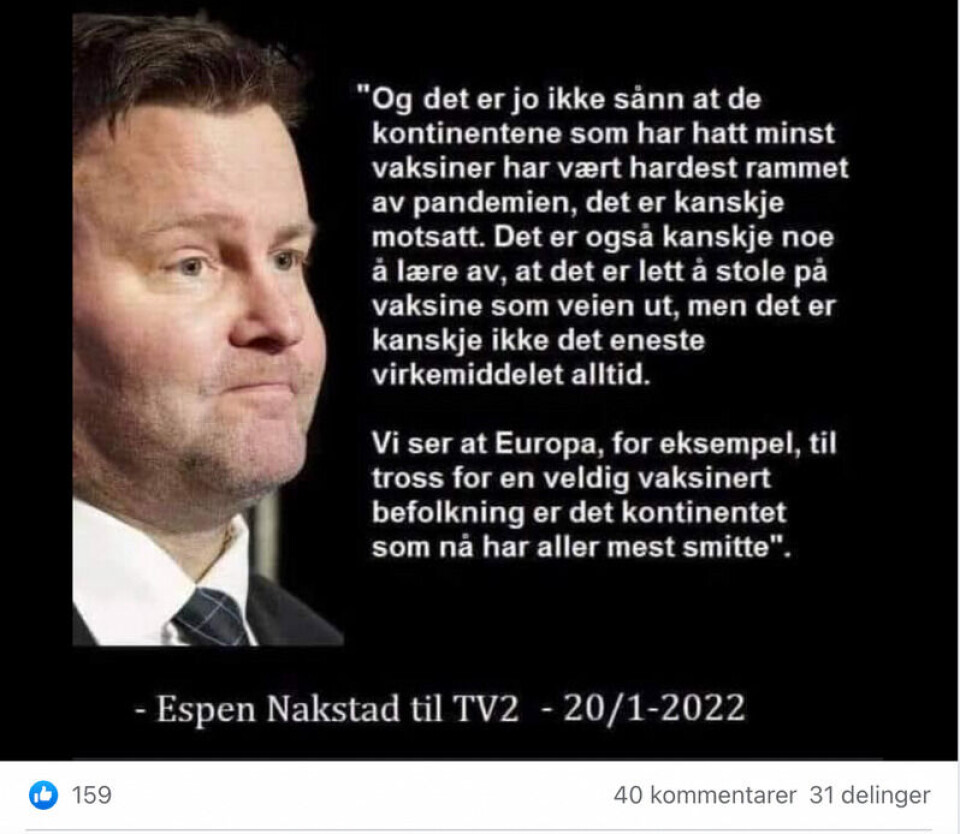 Dette bildet har blitt delt både på Facebook og Twitter den siste tiden. Skjermbilde: Facebook.