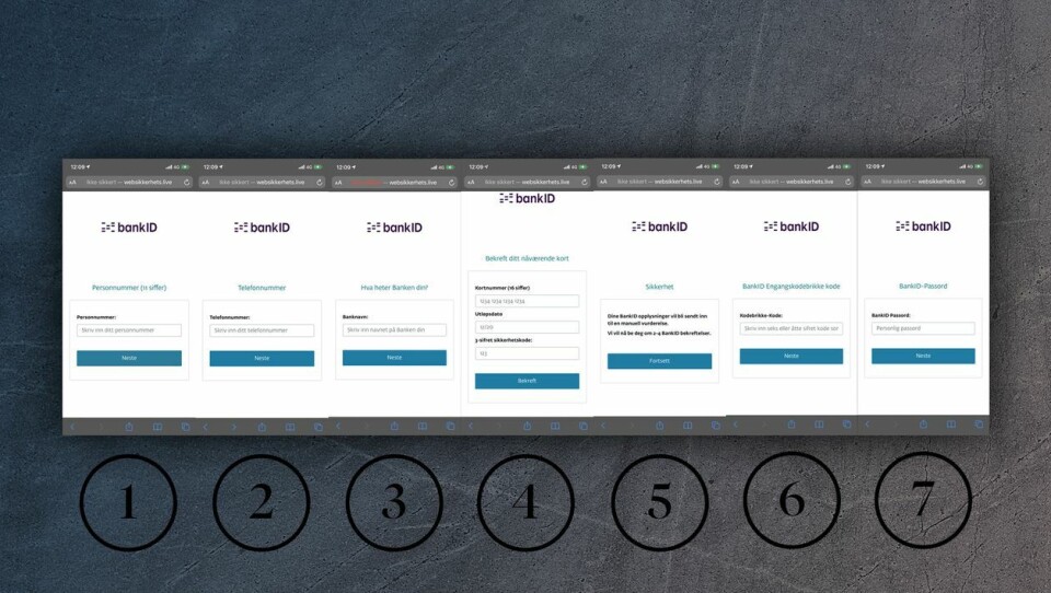 Eksempel på hvordan svindlere, med en nettside som tilsynelatende ser troverdig ut, ber deg oppgi sensitiv informasjon samtidig som de selv kopierer det du skriver inn. Foto: Telenor.