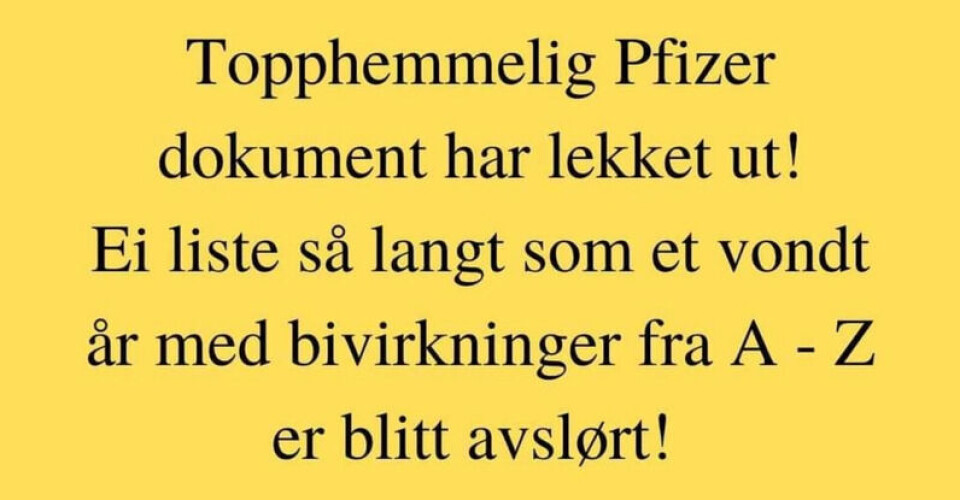 Dette bildet har blitt delt av flere titalls nordmenn, blant annet en kjent antivakser. Skjermbilde: Facebook.