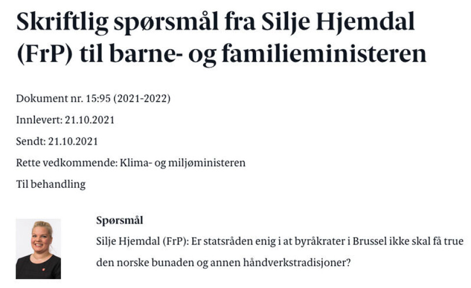 Skjermdump: Stortinget.no.