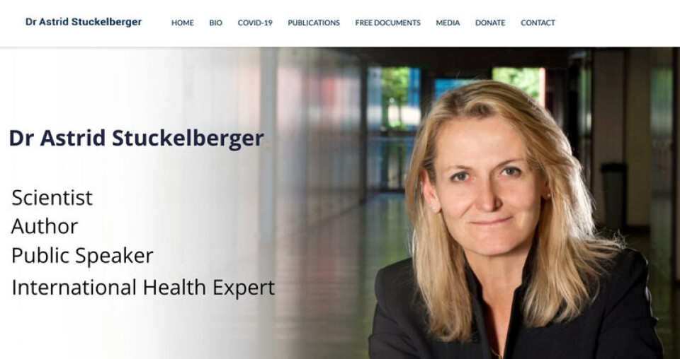 Ifølge hjemmesiden er dr. Astrid Stuckelberger forsker, forfatter, foredragsholder og internasjonal helseekspert. Skjermbilde: astridstuckelberger.com.