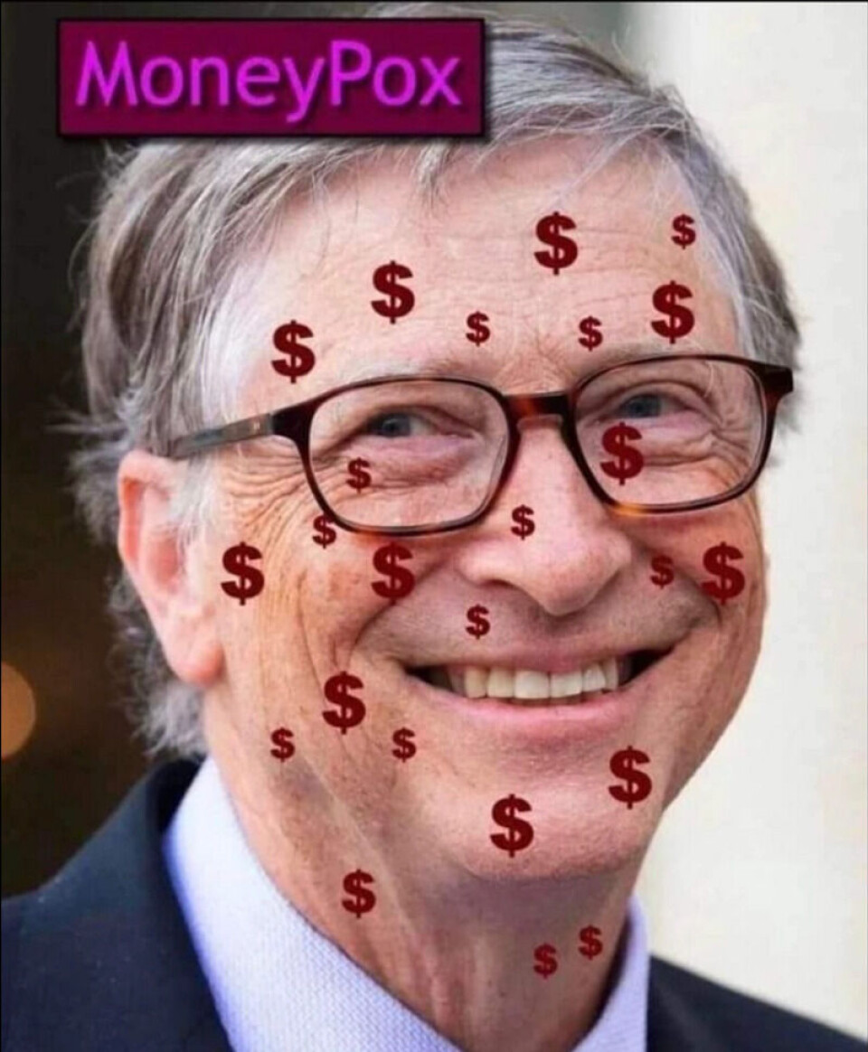I likhet med under koronapandemien, blir Bill Gates også denne gangen beskyldt for å tjene penger på utbruddet av en smittsom sykdom. Skjermbilde: Facebook.