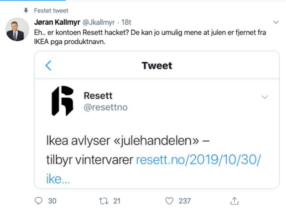 Foto: Skjermdump / Twitter