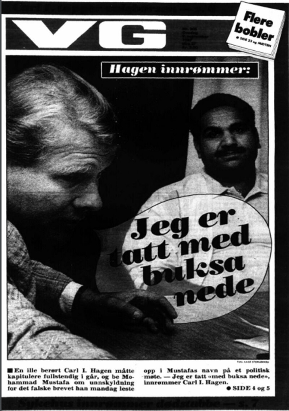 Faksimile: VGs forside 9. september 1987.