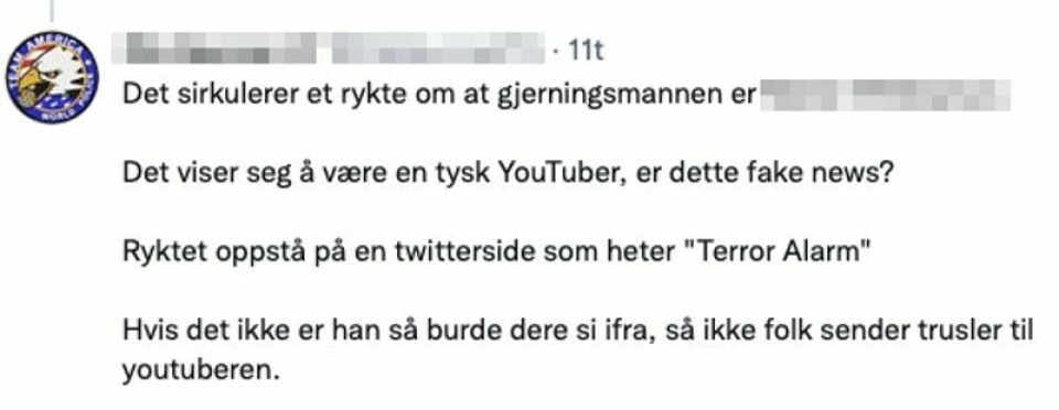 Også norske Twitter-brukere har spekulert på om den tyske youtuberen er gjerningsmannen. Foto: Skjermbilde fra Twitter.