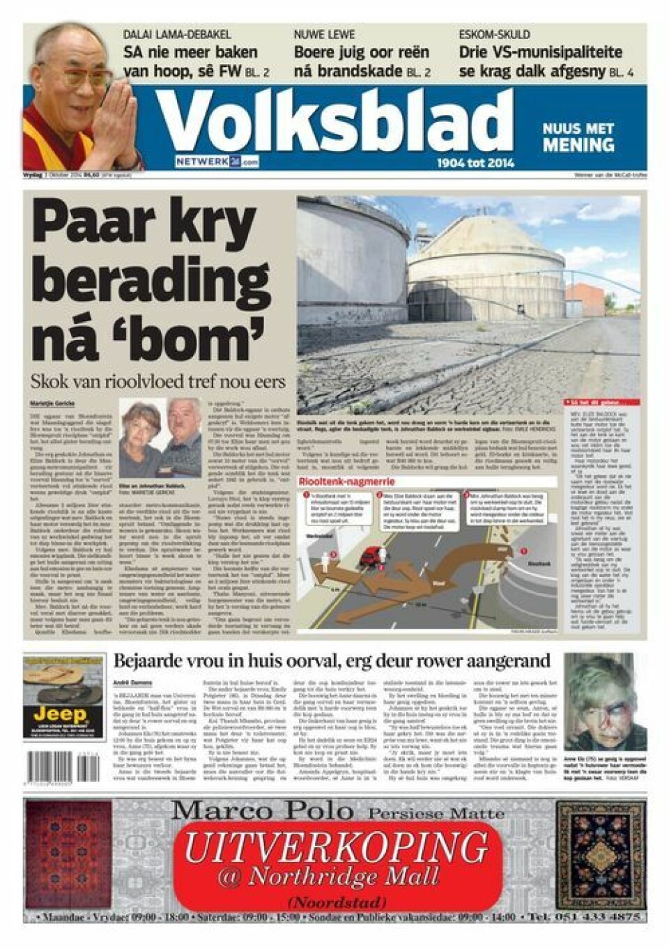 Faksimile, Volksblad 3. oktober 2014