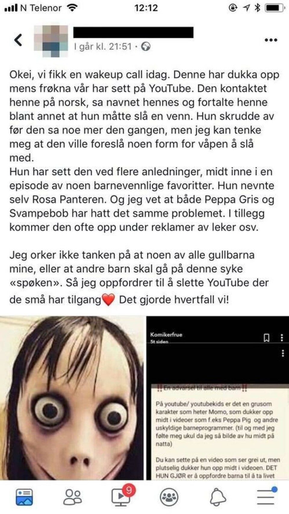 Skjermdump fra Facebook