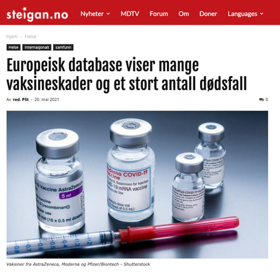 Skjermdump fra Steigan.no