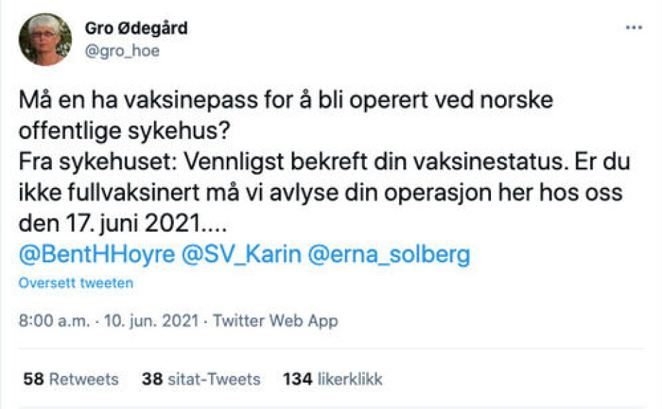 Skjermbilde fra Twitter.