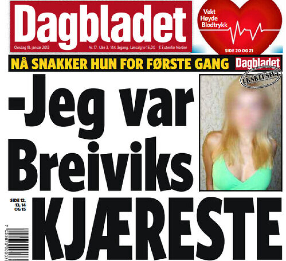 Kvinnen fra Hviterussland som var Breiviks kjæreste, ble intervjuet av Dagbladet. Foto: Faksimile 18. januar 2018.