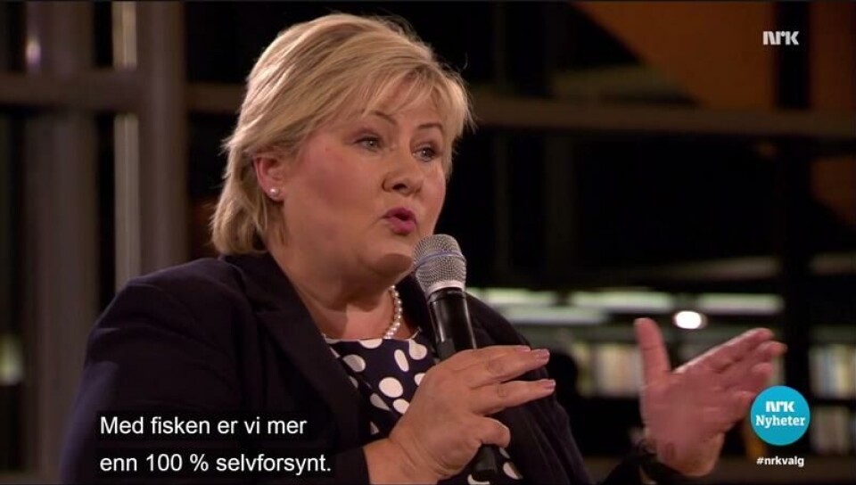 Erna Solberg i statsministerduell fra Tromsø Skjermbilde: NRK Erna Solberg i statsministerduell fra Tromsø