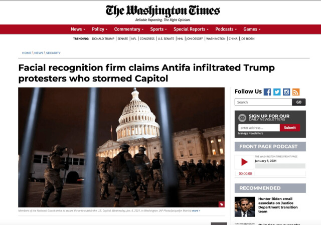Skjermdump: The Washington Times/Wayback Machine. hovedbilde