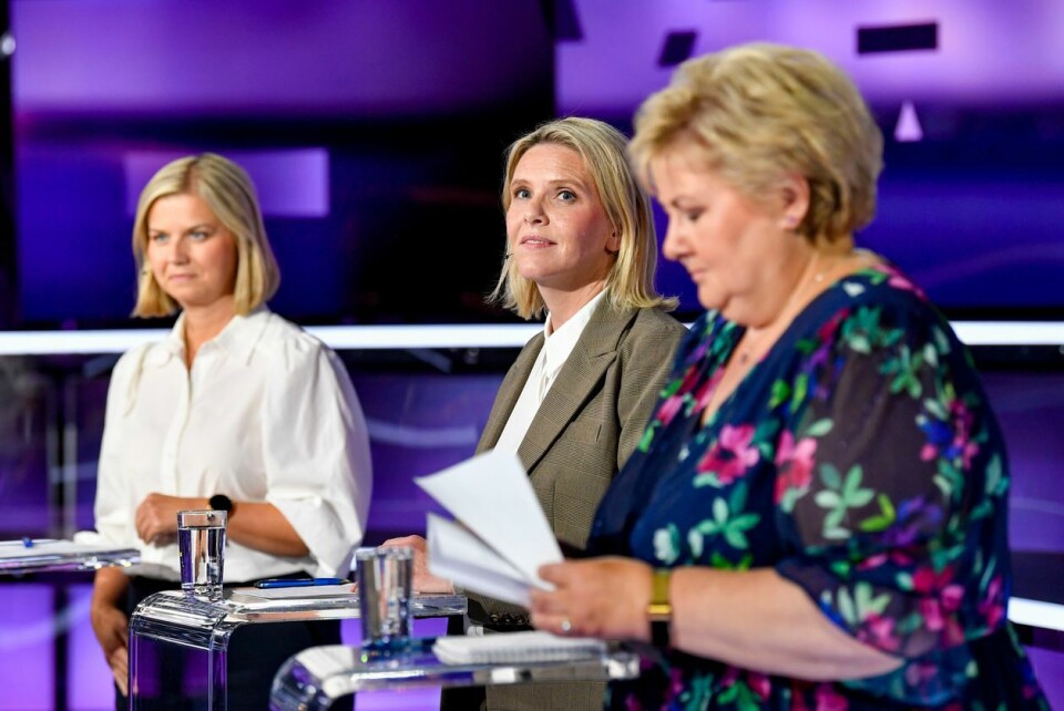 Guri Melby (V) og Sylvi Listhaug (Frp) er partiledere i sin første valgkamp, mens Erna Solberg (H) har lang erfaring. Foto: Marit Hommedal / NTB.