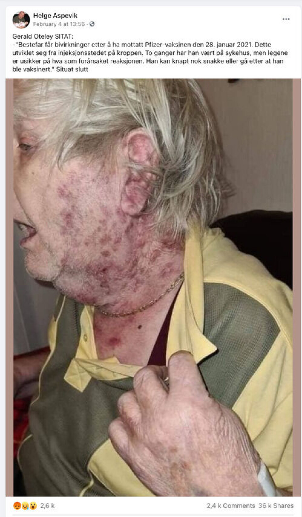 Slik ble bildet delt i Norge. Skjermdump fra Facebook Slik ble bildet delt i Norge.